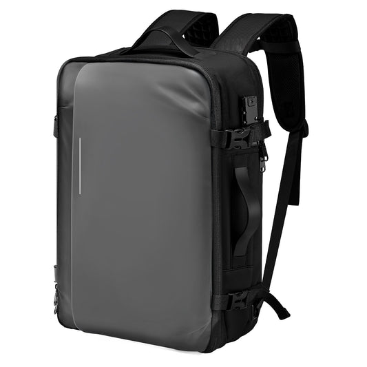 Vacuum Travel Backpack, 65L, Expandable Vacuum Seal Compression Travel Backpack With Pump, With TSA-Approved Lock, Airback Vacpack, Water-Resistant Carry-On Suitcase Luggage, For Business, Gray