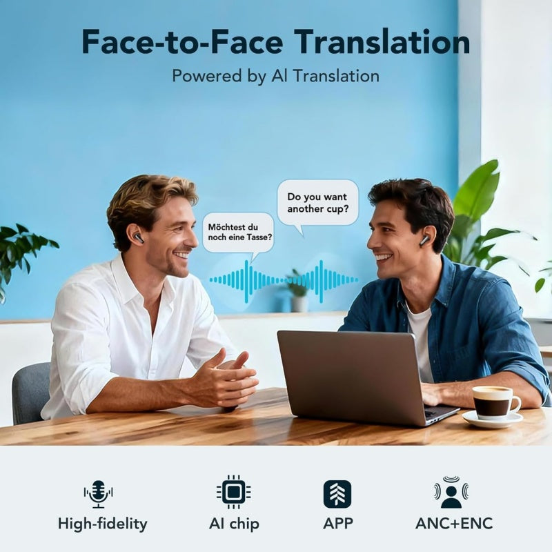 Wireless BT AI Translation Earbuds 144-Language Real-time Translation Headphones