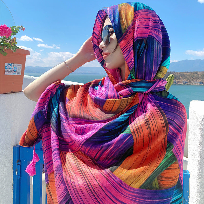 Ethnic Style Sun Protection Talma Tibet Desert Travel Thin Holiday Silk Scarf